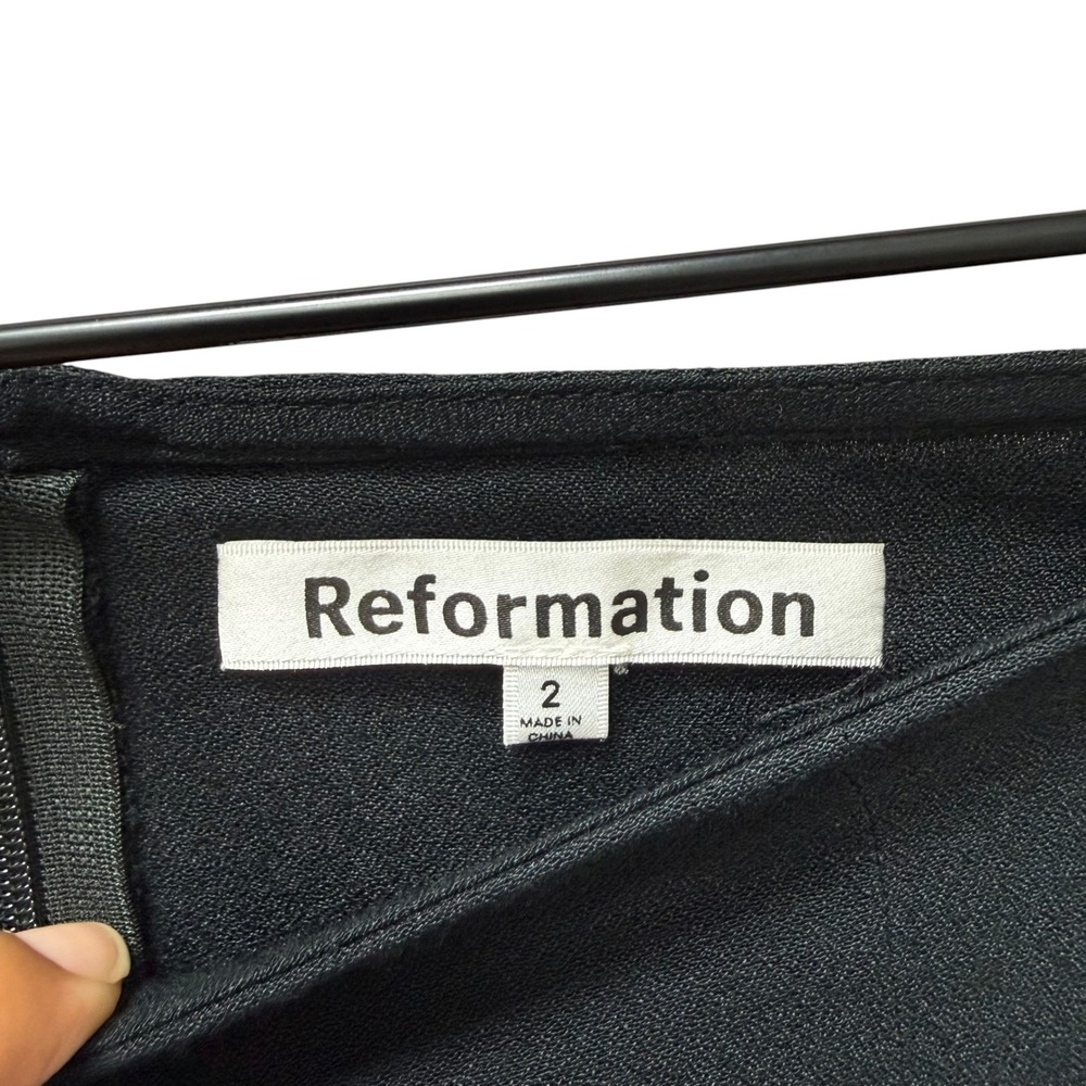 Reformation Margot High Rise Mini Skirt Black Side Slit Crepe Size 2 - Picture 4 of 9